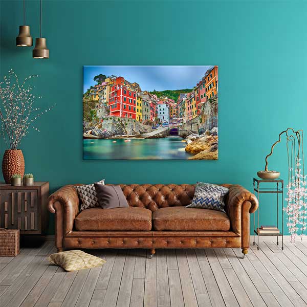 İtalya Cinque Terre Renkli Sahil Evleri Kanvas Tablo 13486