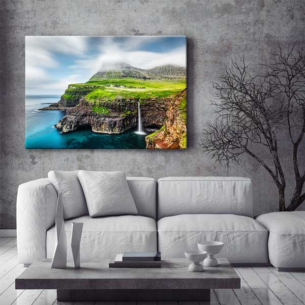 Okyanus Kıyısı Şelale Manzarası Kanvas Tablo 13531