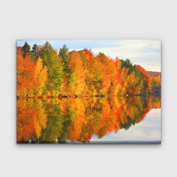 Sonbahar Ormanı ve Göl Yansıması Manzarası Kanvas Tablo 13581