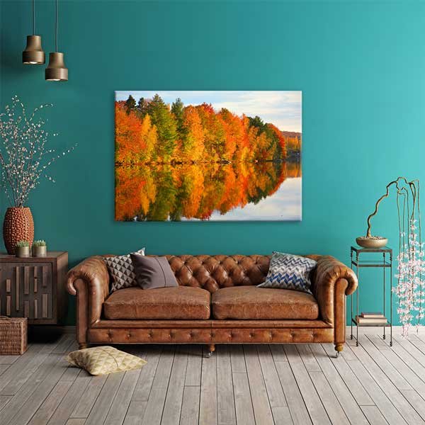 canvas-wall-decor-13581-01 Sonbahar Ormanı ve Göl Yansıması Manzarası Kanvas Tablo 13581