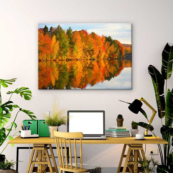 canvas-wall-decor-13581-02 Sonbahar Ormanı ve Göl Yansıması Manzarası Kanvas Tablo 13581