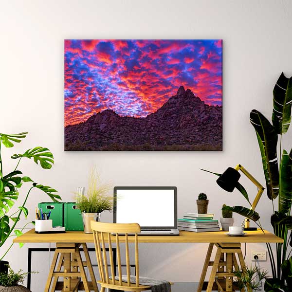 Mor Kızıl Gün Batımı Kayalık Manzara Duvar Tablosu 13631