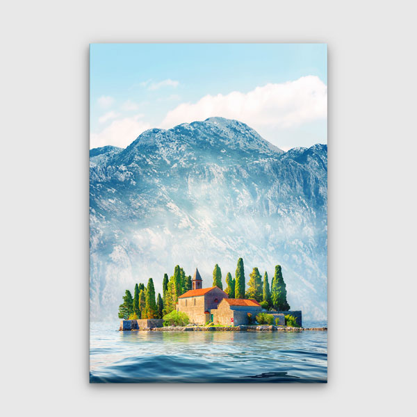 Ada Üzerindeki Manastır ve Dağ Manzarası Kanvas Tablo 13856