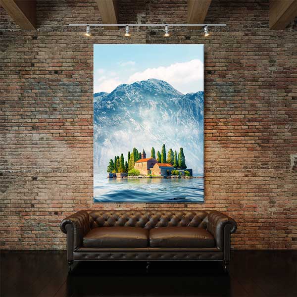 Ada Üzerindeki Manastır ve Dağ Manzarası Kanvas Tablo 13856