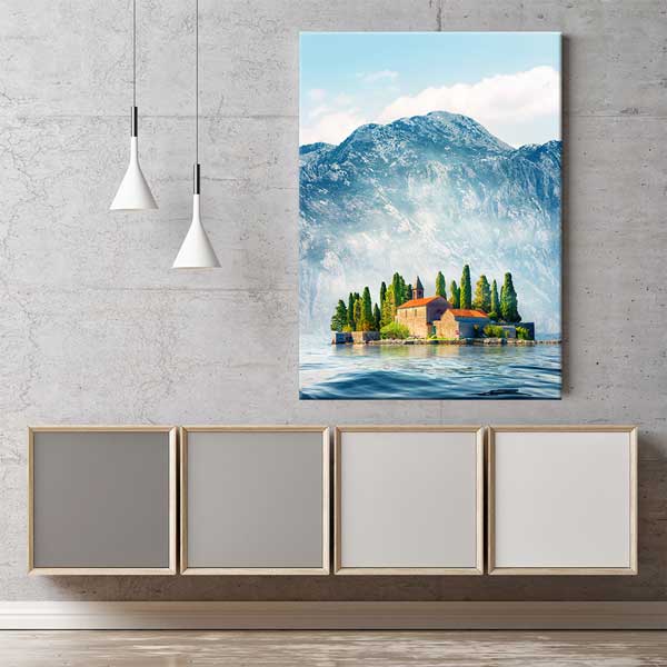 Ada Üzerindeki Manastır ve Dağ Manzarası Kanvas Tablo 13856