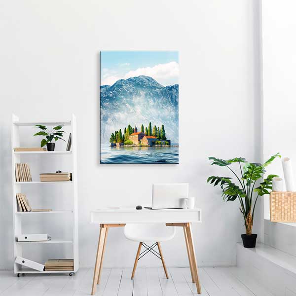 Ada Üzerindeki Manastır ve Dağ Manzarası Kanvas Tablo 13856