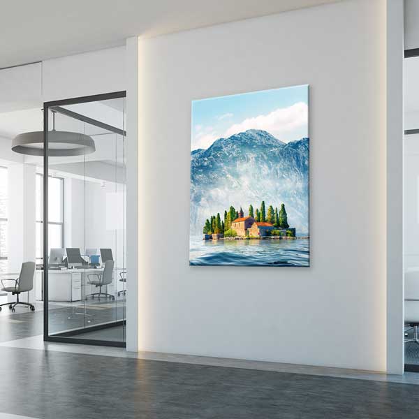 Ada Üzerindeki Manastır ve Dağ Manzarası Kanvas Tablo 13856