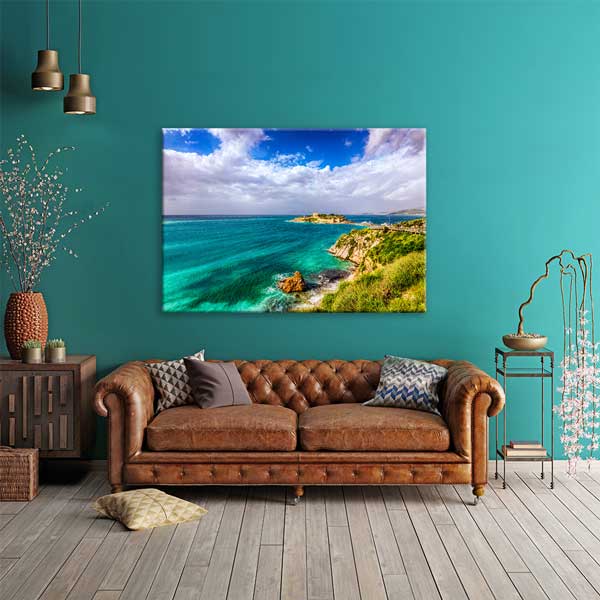 canvas-wall-decoration-12022-01 Turkuaz Deniz ve Kayalık Burun Manzarası Kanvas Tablo 12022