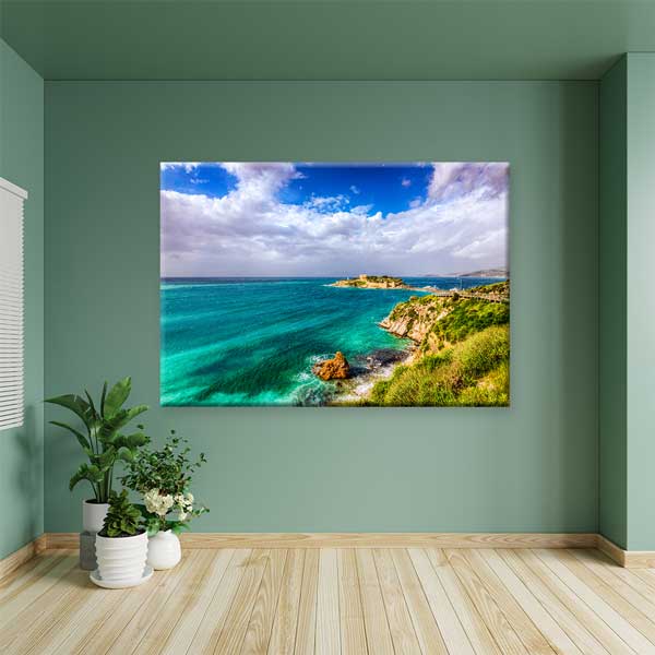 canvas-wall-decoration-12022-05 Turkuaz Deniz ve Kayalık Burun Manzarası Kanvas Tablo 12022