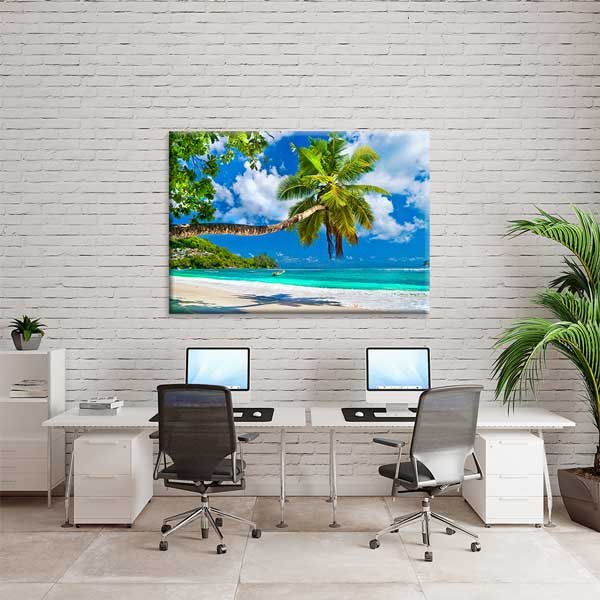 Tropikal Sahil ve Palmiye Ağacı Kanvas Tablo – Deniz Manzarası Duvar Dekoru 13321