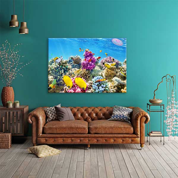 Mercan Resifi ve Tropikal Balıklar Kanvas Tablo – Deniz Altı Manzara Fotoğraf Sanatı 13324