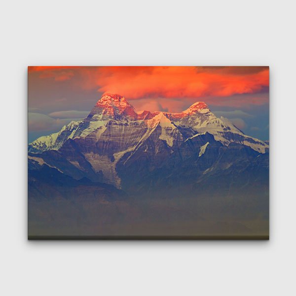 Kızıl Gün Batımı Karla Kaplı Dağ Zirvesi Kanvas Tablo 13341