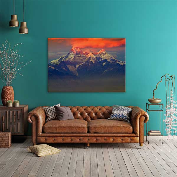 canvas-wall-design-13341-01 Kızıl Gün Batımı Karla Kaplı Dağ Zirvesi Kanvas Tablo 13341