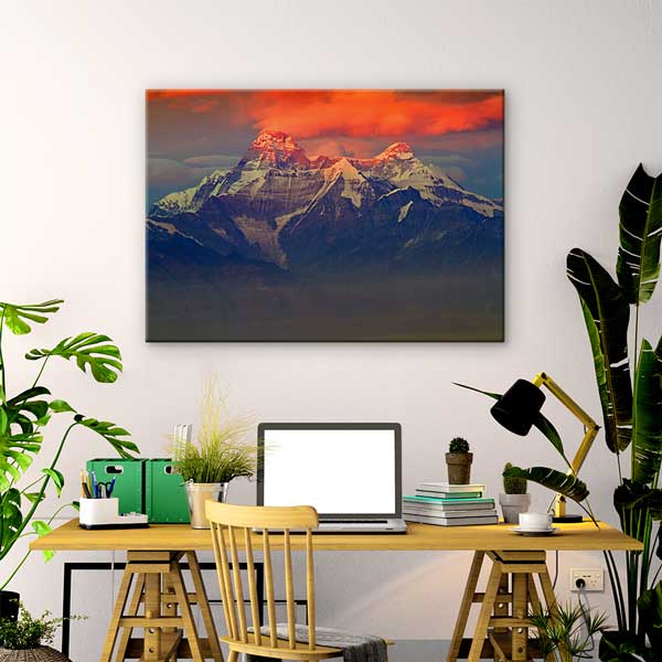 canvas-wall-design-13341-02 Kızıl Gün Batımı Karla Kaplı Dağ Zirvesi Kanvas Tablo 13341