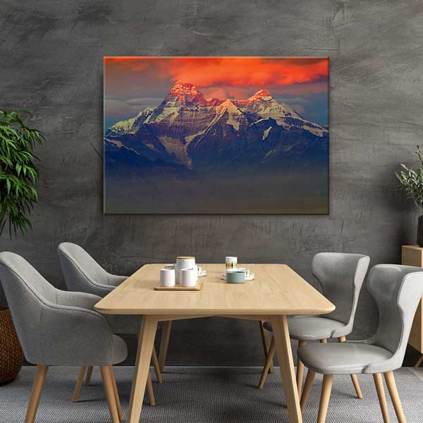 canvas-wall-design-13341-03 Kızıl Gün Batımı Karla Kaplı Dağ Zirvesi Kanvas Tablo 13341