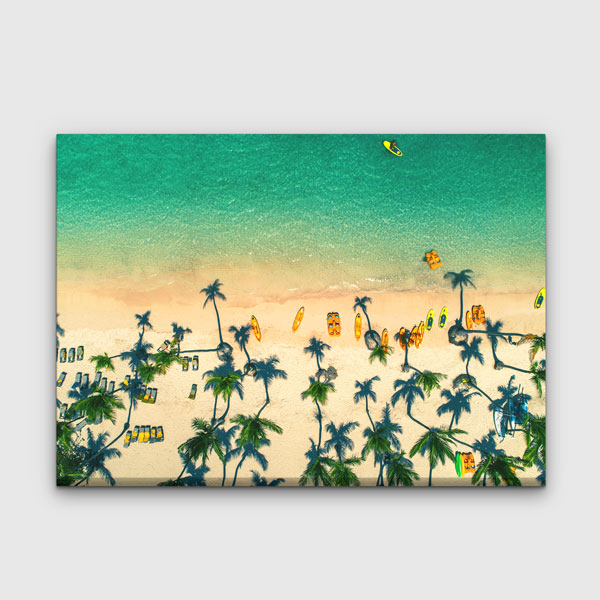 Tropikal Plaj ve Palmiye Ağaçları Drone Görüntüsü Kanvas Tablo 13342
