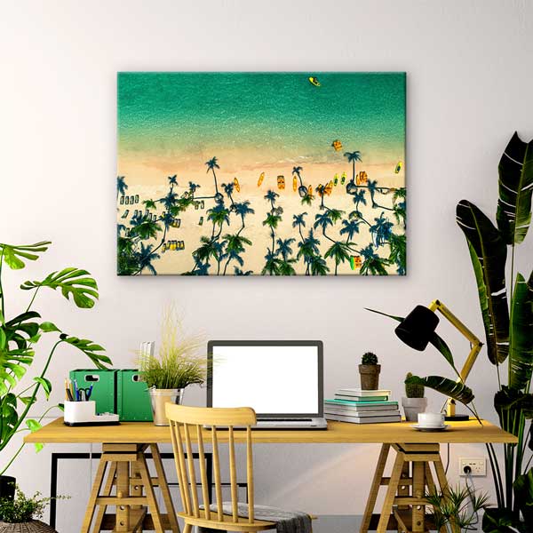 Tropikal Plaj ve Palmiye Ağaçları Drone Görüntüsü Kanvas Tablo 13342