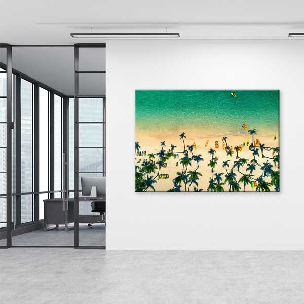 Tropikal Plaj ve Palmiye Ağaçları Drone Görüntüsü Kanvas Tablo 13342