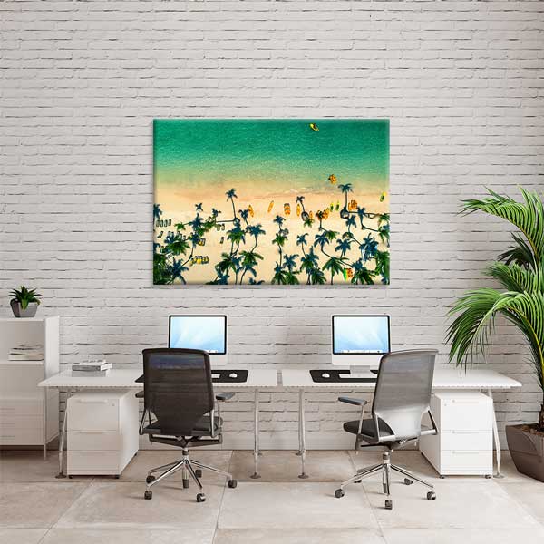 Tropikal Plaj ve Palmiye Ağaçları Drone Görüntüsü Kanvas Tablo 13342