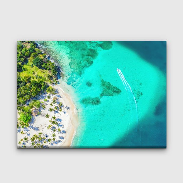 Turkuaz Deniz ve Palmiye Sahili Havadan Görünüm Kanvas Tablo 13360