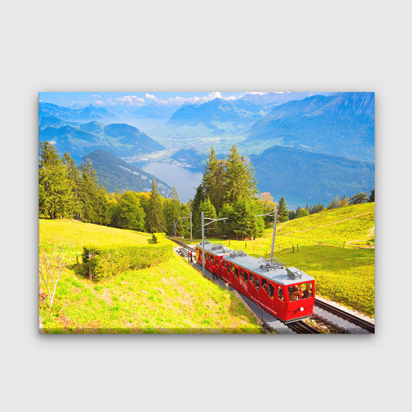 Alp Dağları Kırmızı Tren Manzara Kanvas Tablo 13459