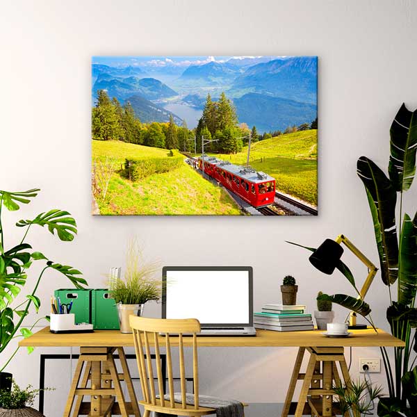 Alp Dağları Kırmızı Tren Manzara Kanvas Tablo 13459