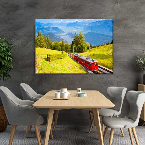 Alp Dağları Kırmızı Tren Manzara Kanvas Tablo 13459