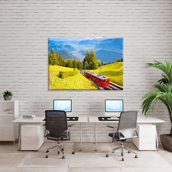 Alp Dağları Kırmızı Tren Manzara Kanvas Tablo 13459