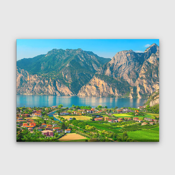 Garda Gölü ve Dağ Manzarası Panoramik Kanvas Tablo 13480