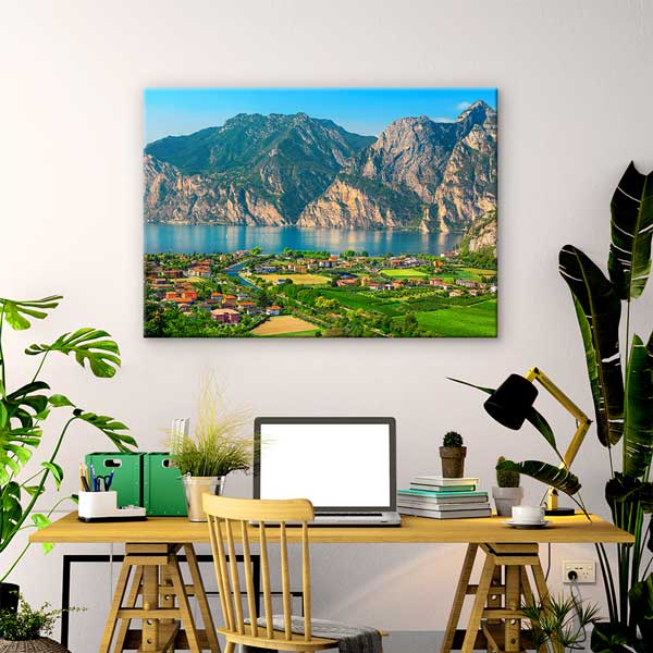 Garda Gölü ve Dağ Manzarası Panoramik Kanvas Tablo 13480