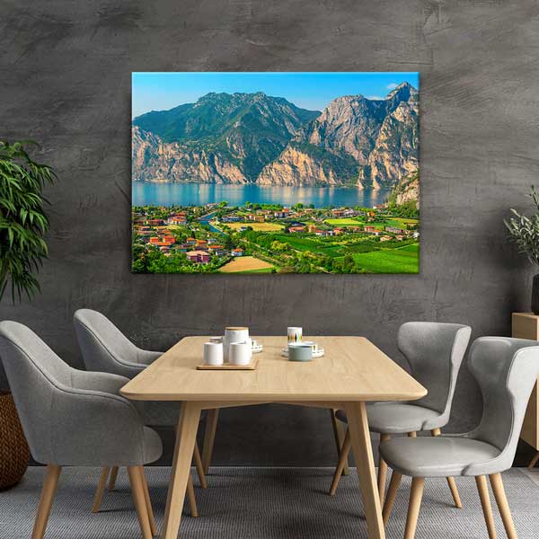 Garda Gölü ve Dağ Manzarası Panoramik Kanvas Tablo 13480