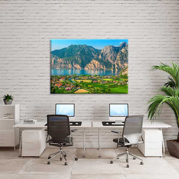 Garda Gölü ve Dağ Manzarası Panoramik Kanvas Tablo 13480