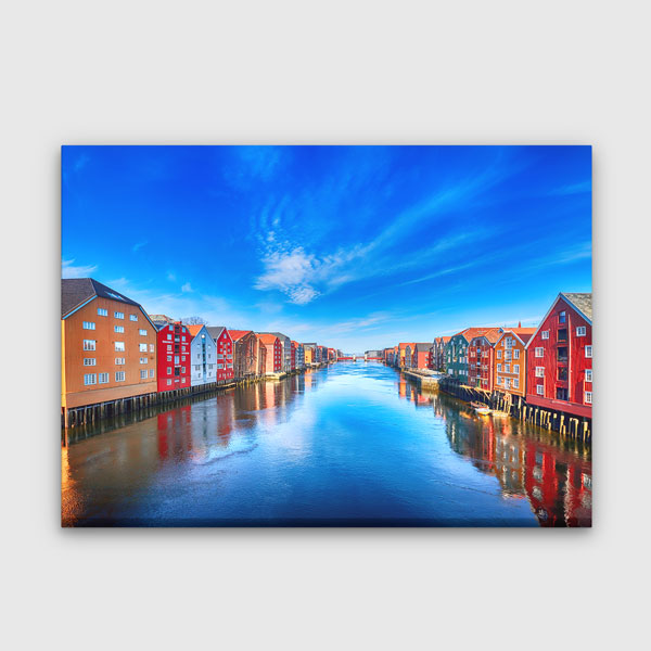Norveç Trondheim Renkli Nehir Evleri Kanvas Tablo 13487