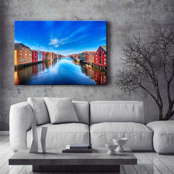 Norveç Trondheim Renkli Nehir Evleri Kanvas Tablo 13487