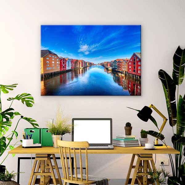 Norveç Trondheim Renkli Nehir Evleri Kanvas Tablo 13487