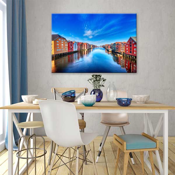 Norveç Trondheim Renkli Nehir Evleri Kanvas Tablo 13487