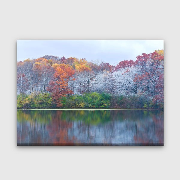 Sonbahar ve İlk Kar Göl Manzarası Kanvas Tablo 13533