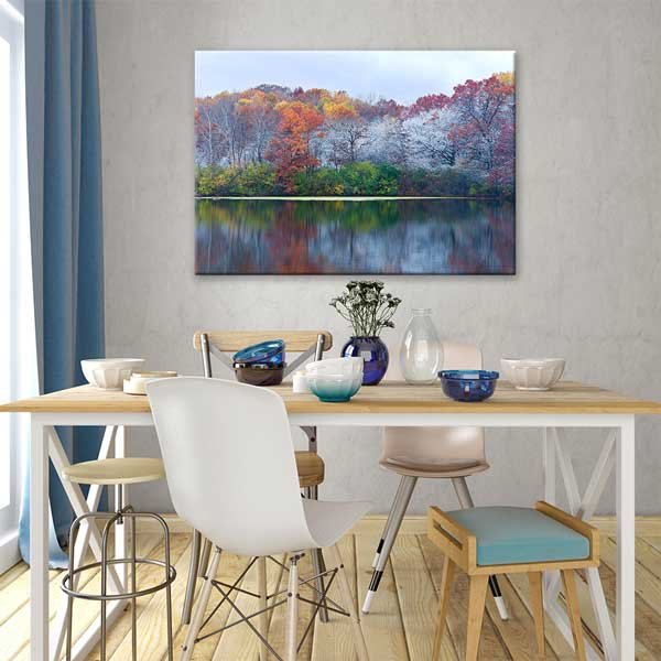 Sonbahar ve İlk Kar Göl Manzarası Kanvas Tablo 13533