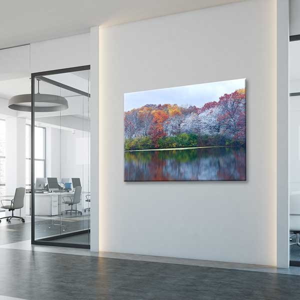 Sonbahar ve İlk Kar Göl Manzarası Kanvas Tablo 13533