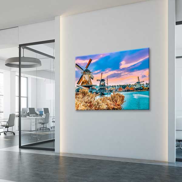 Hollanda Rüzgâr Değirmenleri Gün Batımı Manzarası Kanvas Tablo 13543