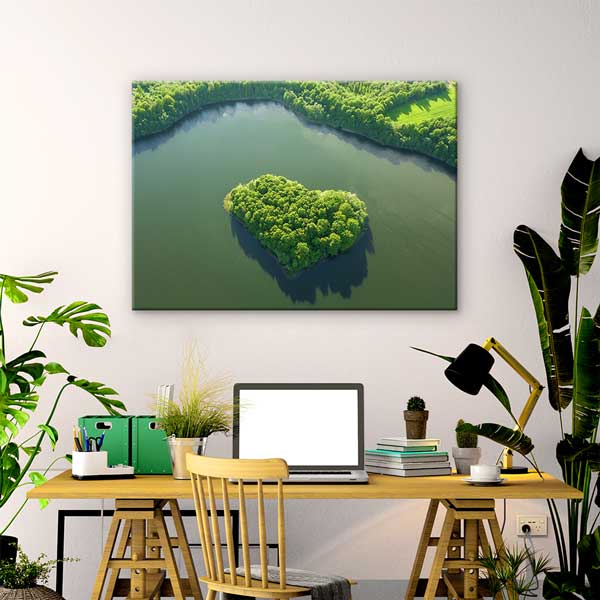 Kalp Şeklindeki Ada ve Göl Manzarası Kanvas Tablo 13545