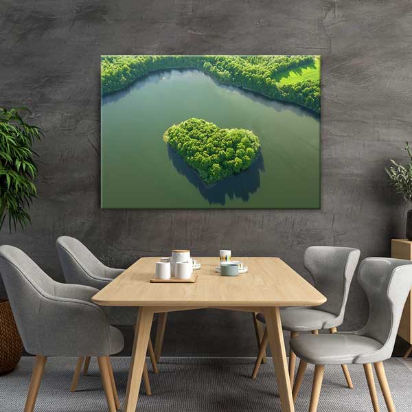 Kalp Şeklindeki Ada ve Göl Manzarası Kanvas Tablo 13545