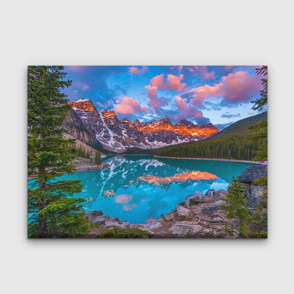 Gün Batımında Buzul Gölü ve Dağ Manzarası Kanvas Tablo 13580