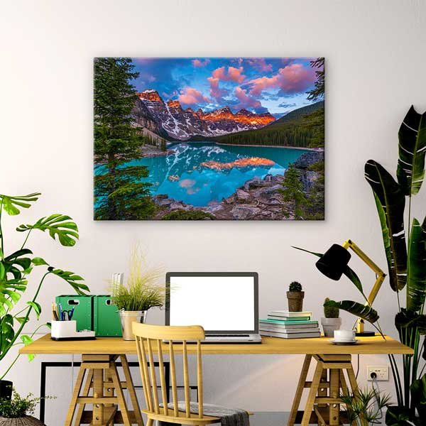 Gün Batımında Buzul Gölü ve Dağ Manzarası Kanvas Tablo 13580