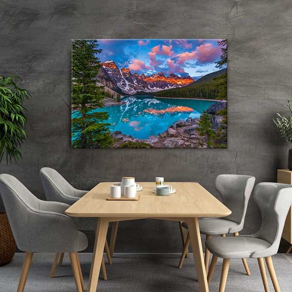 Gün Batımında Buzul Gölü ve Dağ Manzarası Kanvas Tablo 13580