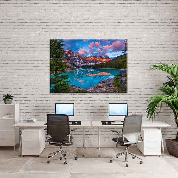 Gün Batımında Buzul Gölü ve Dağ Manzarası Kanvas Tablo 13580