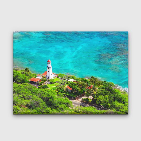 Tropikal Deniz Feneri ve Turkuaz Okyanus Manzarası Kanvas Tablo 13594