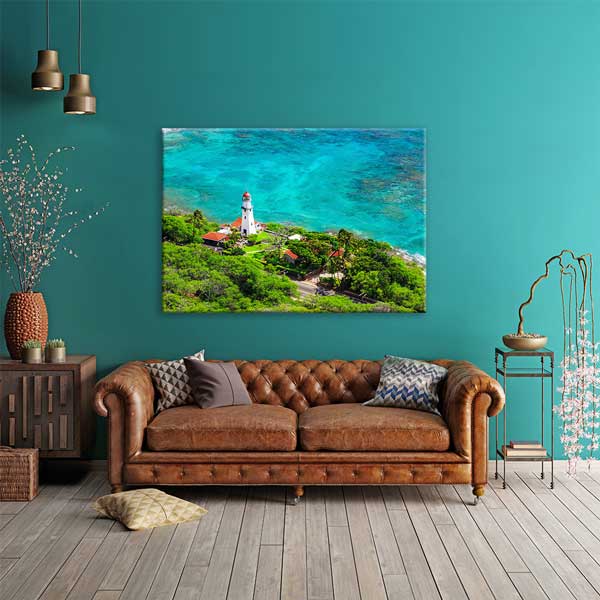 Tropikal Deniz Feneri ve Turkuaz Okyanus Manzarası Kanvas Tablo 13594