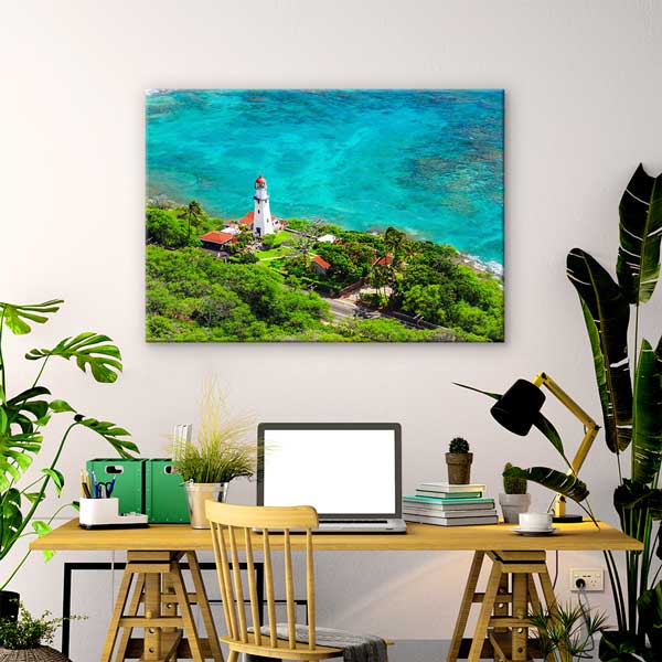 Tropikal Deniz Feneri ve Turkuaz Okyanus Manzarası Kanvas Tablo 13594
