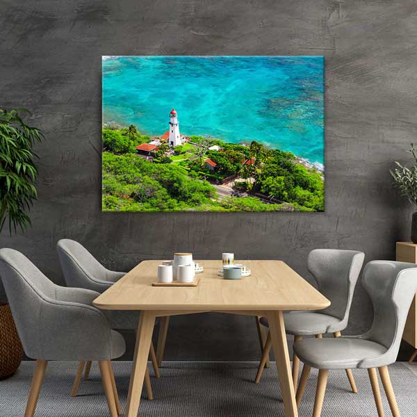 Tropikal Deniz Feneri ve Turkuaz Okyanus Manzarası Kanvas Tablo 13594